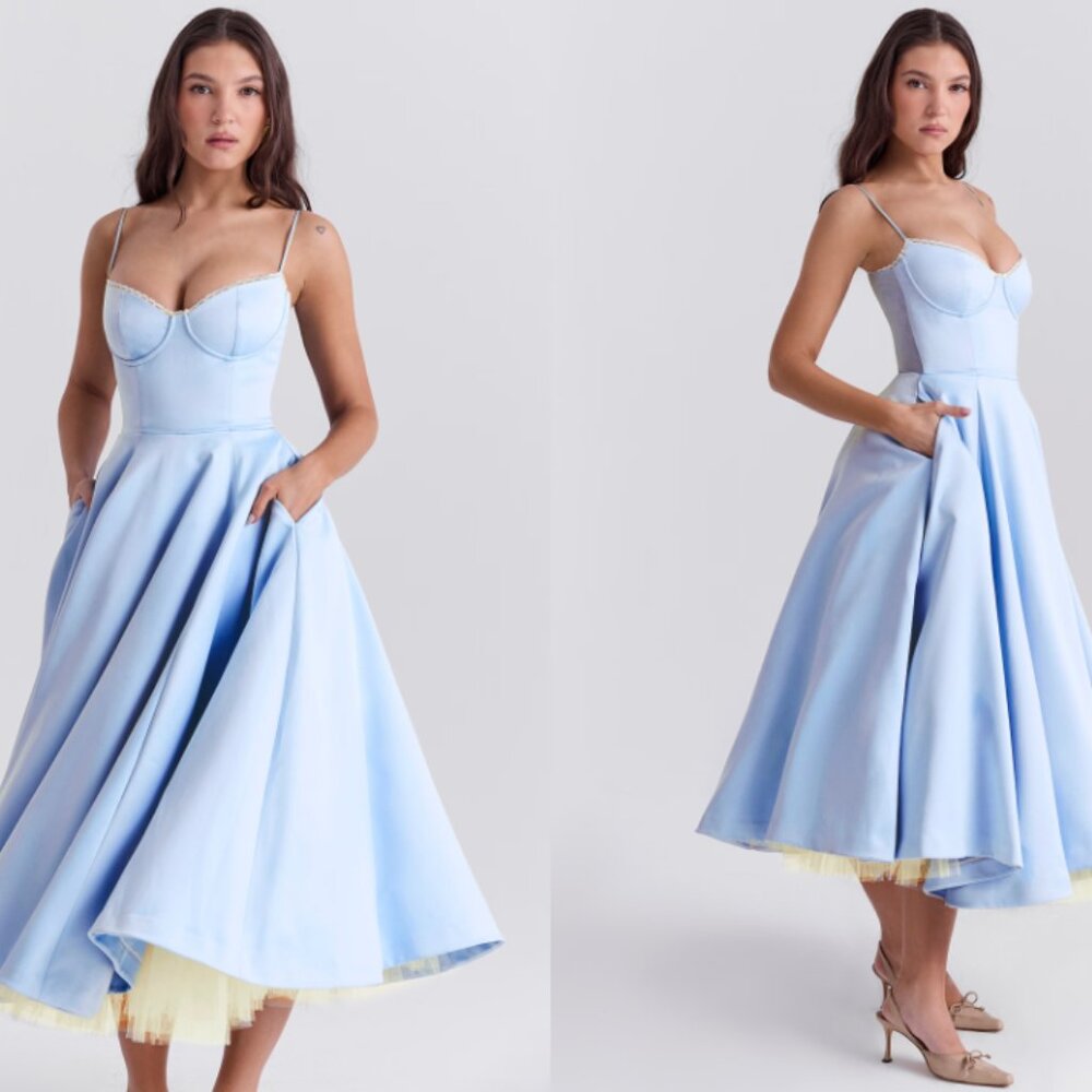 HOUSE OF CB 'Mademoiselle' Cinderella Blue Tulle Midi Dress NWOT - Picture 3 of 5